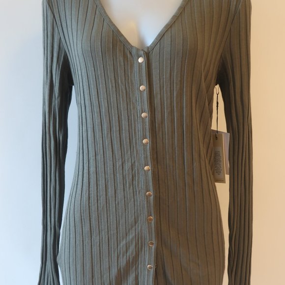 NWT Womens Nation Ltd. Nori Olive Green Ribbed Long Sleeve Dress L * - Picture 6 of 10